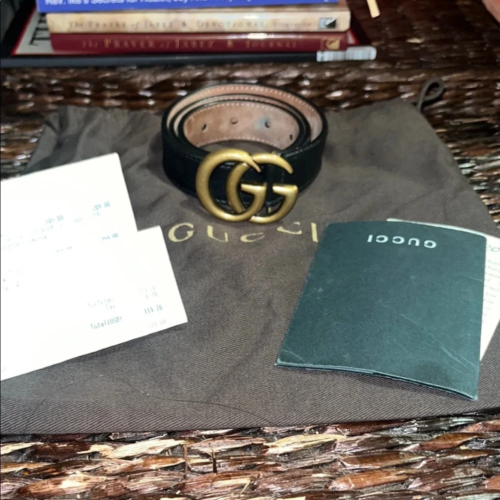 Gucci Black and Gold Belt with Iconic GG Buckle (Boys)